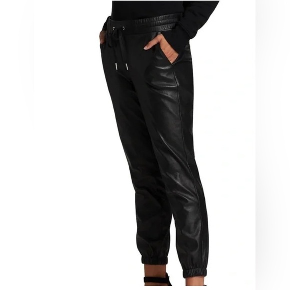 n:Philanthropy Scarlet Faux Leather Joggers Black , size Large - Picture 10 of 12